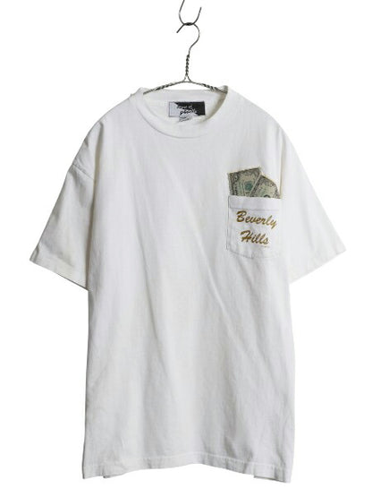 90s USA製 ポケット付き ギミック プリント Tシャツ メンズ L / オールド 100ドル 紙幣 ヘビーウェイト カットソー ポケT シングルステッチ