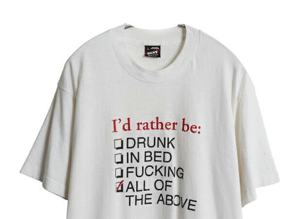 90s USA製 ジョーク メッセージ プリント Tシャツ メンズ L 古着 オールド シングルステッチ カットソー シンプル フルーツオブザルーム 白