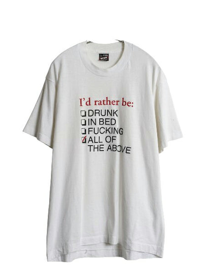 90s USA製 ジョーク メッセージ プリント Tシャツ メンズ L 古着 オールド シングルステッチ カットソー シンプル フルーツオブザルーム 白