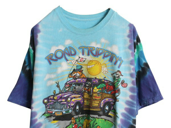 グレイトフルデッド タイダイ アート イラスト 両面 プリント 半袖 Tシャツ メンズ XL 程/ リキッドブルー キャラクター ベア マルチカラー
