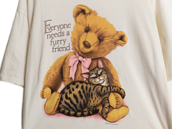 90s USA製 テディベア ネコ イラスト プリント 半袖 Tシャツ メンズ レディース XL / オールド キャラクター ヘビーウェイト 大きいサイズ