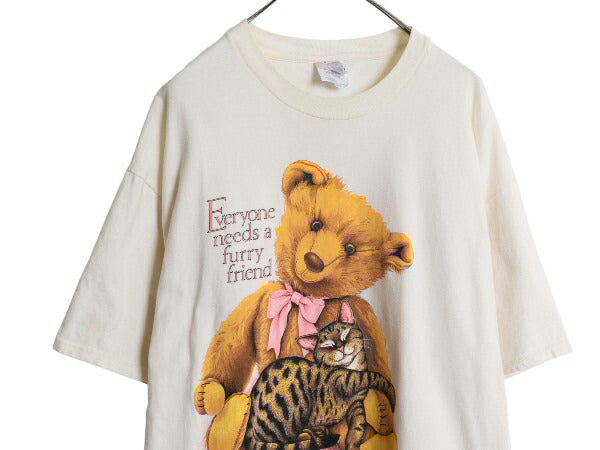 90s USA製 テディベア ネコ イラスト プリント 半袖 Tシャツ メンズ レディース XL / オールド キャラクター ヘビーウェイト 大きいサイズ
