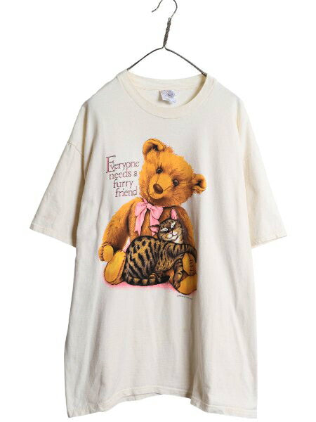 90s USA製 テディベア ネコ イラスト プリント 半袖 Tシャツ メンズ レディース XL / オールド キャラクター ヘビーウェイト 大きいサイズ