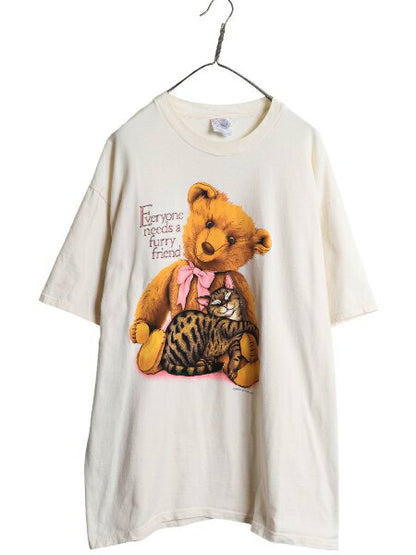 90s USA製 テディベア ネコ イラスト プリント 半袖 Tシャツ メンズ レディース XL / オールド キャラクター ヘビーウェイト 大きいサイズ
