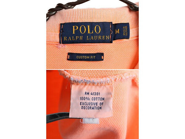 ビッグポニー ■ ポロ ラルフローレン 鹿の子 半袖 ポロシャツ ( メンズ M ) 古着 POLO 半袖シャツ カスタムフィット ポニー刺繍 オレンジ