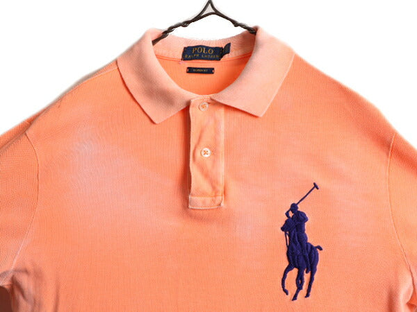 ビッグポニー ■ ポロ ラルフローレン 鹿の子 半袖 ポロシャツ ( メンズ M ) 古着 POLO 半袖シャツ カスタムフィット ポニー刺繍 オレンジ