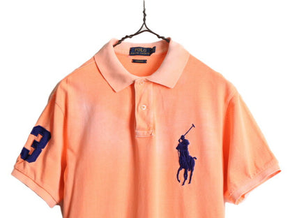 ビッグポニー ■ ポロ ラルフローレン 鹿の子 半袖 ポロシャツ ( メンズ M ) 古着 POLO 半袖シャツ カスタムフィット ポニー刺繍 オレンジ