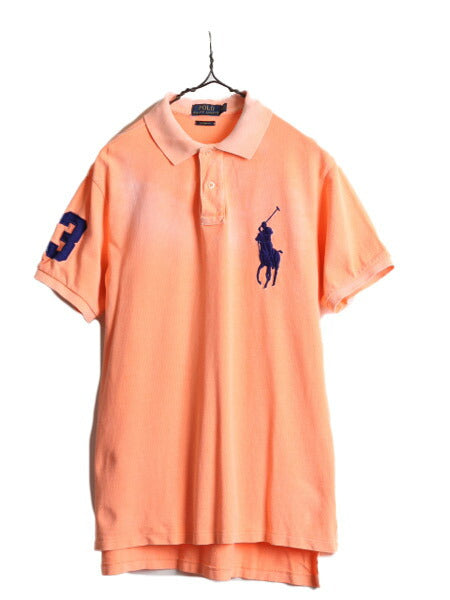ビッグポニー ■ ポロ ラルフローレン 鹿の子 半袖 ポロシャツ ( メンズ M ) 古着 POLO 半袖シャツ カスタムフィット ポニー刺繍 オレンジ