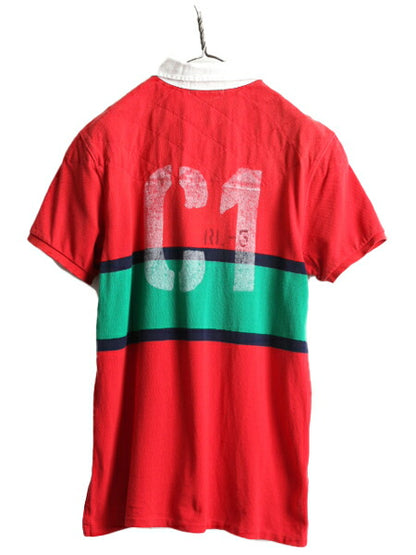 ■ ポロ ラルフローレン ボーダー 半袖 ポロシャツ メンズ L POLO 半袖シャツ ラガー シャツ タイプ ラグビー ステンシル カスタムフィット