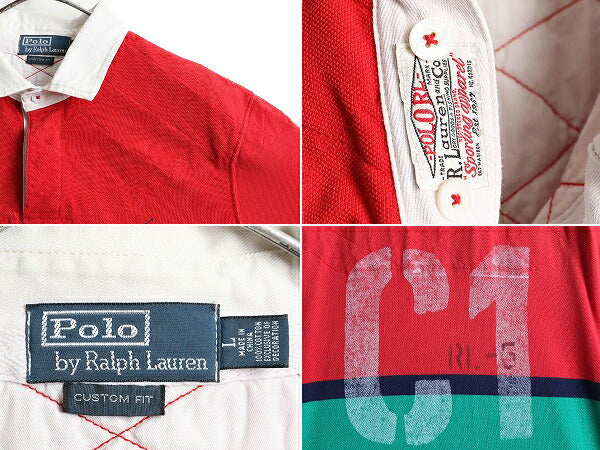 ■ ポロ ラルフローレン ボーダー 半袖 ポロシャツ メンズ L POLO 半袖シャツ ラガー シャツ タイプ ラグビー ステンシル カスタムフィット