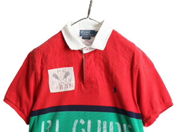 ■ ポロ ラルフローレン ボーダー 半袖 ポロシャツ メンズ L POLO 半袖シャツ ラガー シャツ タイプ ラグビー ステンシル カスタムフィット