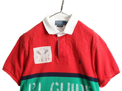 ■ ポロ ラルフローレン ボーダー 半袖 ポロシャツ メンズ L POLO 半袖シャツ ラガー シャツ タイプ ラグビー ステンシル カスタムフィット