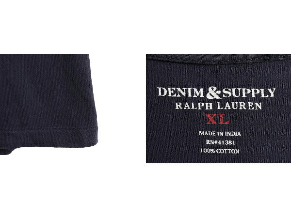 ビンテージ 加工 星条旗 ■ デニム&サプライ ラルフローレン 半袖 Tシャツ メンズ XL / 古着 POLO DENIM&SUPPLY ポロ シングルステッチ 紺
