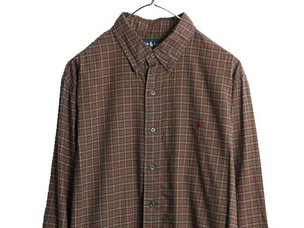 90s ラルフローレン チェック 長袖 ボタンダウン シャツ メンズ XL 90年代 オールド ポロ コットン 大きいサイズ 長袖シャツ マルチカラー