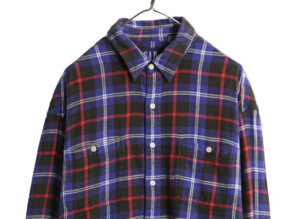 90s OLD GAP チェック ヘビー フランネル シャツ メンズ XL オールド ギャップ 長袖シャツ コットン ポケット付き ネルシャツ マルチカラー