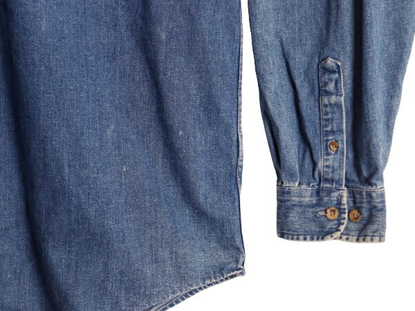 90s エディーバウアー 3点留め ボタンダウン 長袖 デニム シャツ メンズ L / オールド Eddie Bauer アウトドア 長袖シャツ ヘビーウェイト