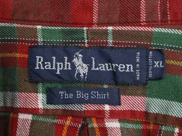 90s THE BIG SHIRT ラルフローレン チェック ボタンダウン ヘビー フランネル シャツ メンズ XL オールド ポロ ビッグシャツ 大きいサイズ