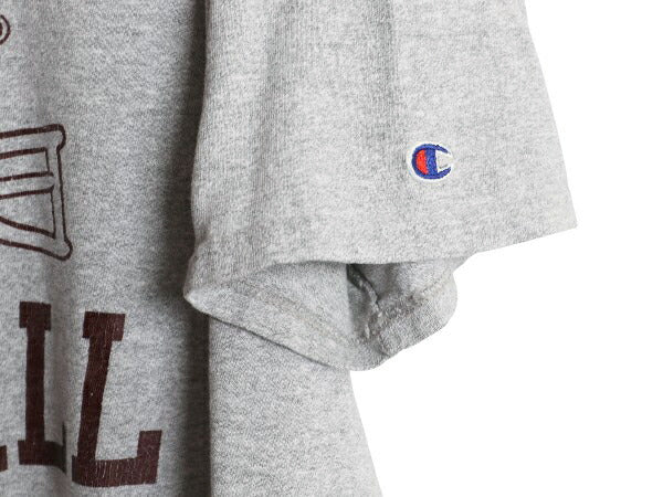90s チャンピオン 3段 カレッジ フットボール プリント Tシャツ メンズ XL オールド カットソー 大きいサイズ ヘビーウェイト 目付き 杢灰