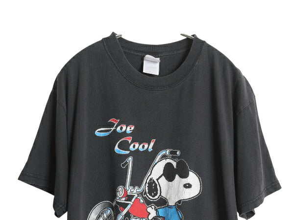 00s スヌーピー プリント Tシャツ メンズ レディース L / オールド ピーナッツ オフィシャル キャラクター ブラック バイク ヘビーウェイト