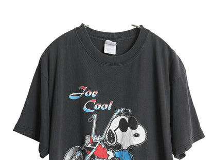 00s スヌーピー プリント Tシャツ メンズ レディース L / オールド ピーナッツ オフィシャル キャラクター ブラック バイク ヘビーウェイト