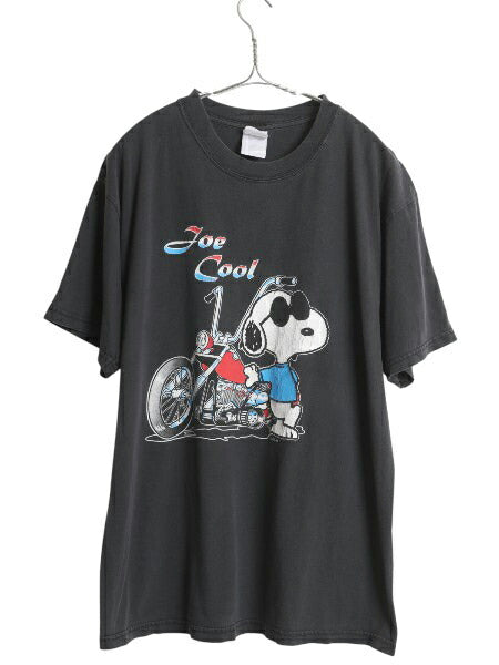 00s スヌーピー プリント Tシャツ メンズ レディース L / オールド ピーナッツ オフィシャル キャラクター ブラック バイク ヘビーウェイト
