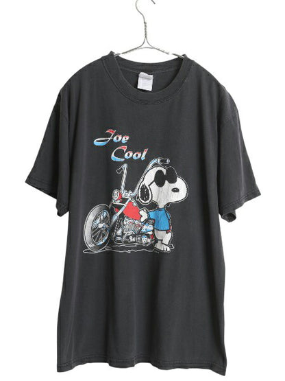 00s スヌーピー プリント Tシャツ メンズ レディース L / オールド ピーナッツ オフィシャル キャラクター ブラック バイク ヘビーウェイト