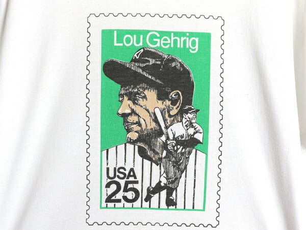 80s USA製 ルー ゲーリック 切手 イラスト プリント Tシャツ メンズ XL 小さめ L ヴィンテージ ヤンキース シングルステッチ 大きいサイズ