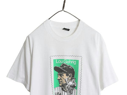 80s USA製 ルー ゲーリック 切手 イラスト プリント Tシャツ メンズ XL 小さめ L ヴィンテージ ヤンキース シングルステッチ 大きいサイズ