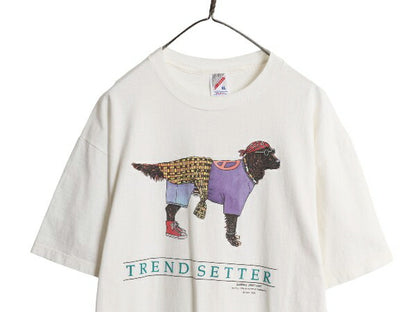 90s USA製 ドッグ アート イラスト プリント Tシャツ メンズ レディース XL / 90年代 オールド 犬 アニマル 大きいサイズ グラフィック 白
