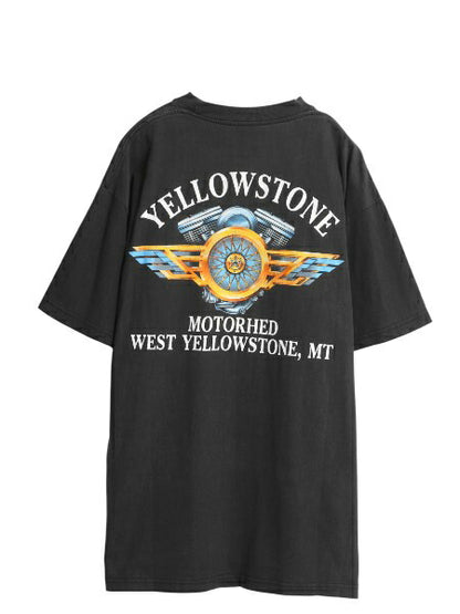 90s ハーレー ダビッドソン 両面 プリント 半袖 Tシャツ メンズ XL 程/ オールド イーグル ウルフ バイク アート イラスト 大きいサイズ 黒