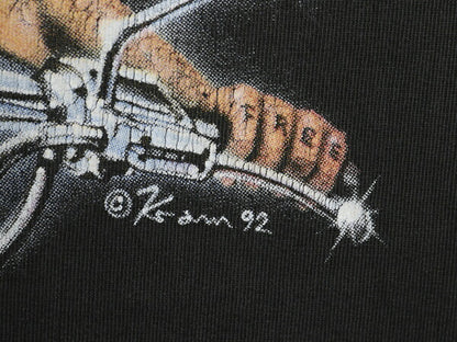 90s ハーレー ダビッドソン 両面 プリント 半袖 Tシャツ メンズ XL 程/ オールド イーグル ウルフ バイク アート イラスト 大きいサイズ 黒
