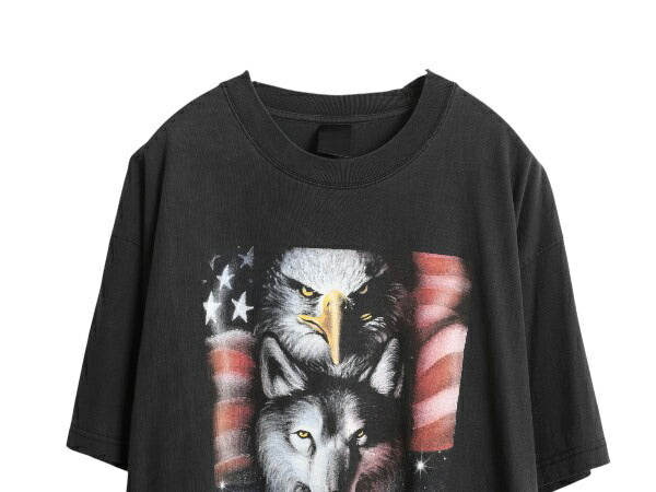 90s ハーレー ダビッドソン 両面 プリント 半袖 Tシャツ メンズ XL 程/ オールド イーグル ウルフ バイク アート イラスト 大きいサイズ 黒