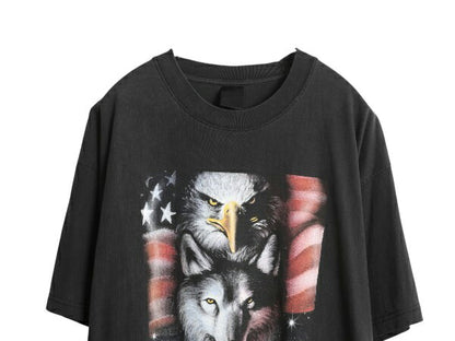 90s ハーレー ダビッドソン 両面 プリント 半袖 Tシャツ メンズ XL 程/ オールド イーグル ウルフ バイク アート イラスト 大きいサイズ 黒