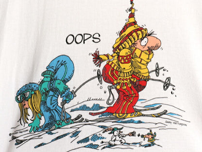 90s USA製 スキーヤー ジョーク イラスト プリント 長袖 Tシャツ メンズ レディース M 古着 オールド スキー キャラクター アート ロンT 白