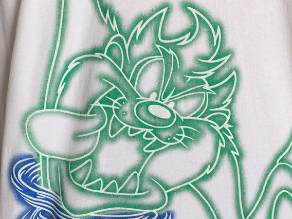 90s ワーナー タズマニアンデビル プリント 長袖 Tシャツ メンズ レディース L / オールド オフィシャル キャラクター イラスト ロンT 白
