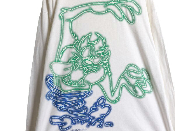 90s ワーナー タズマニアンデビル プリント 長袖 Tシャツ メンズ レディース L / オールド オフィシャル キャラクター イラスト ロンT 白