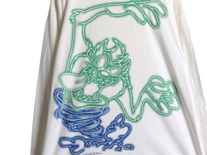 90s ワーナー タズマニアンデビル プリント 長袖 Tシャツ メンズ レディース L / オールド オフィシャル キャラクター イラスト ロンT 白