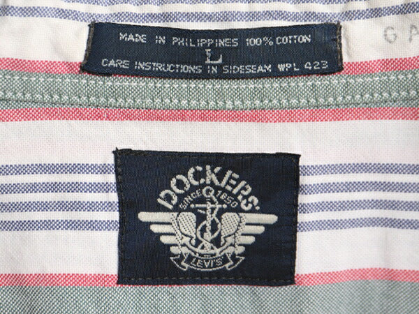 90s ドッカーズ リーバイス オックスフォード ストライプ 長袖 ボタンダウン シャツ メンズ L 90年代 オールド LEVIS DOCKERS マルチカラー