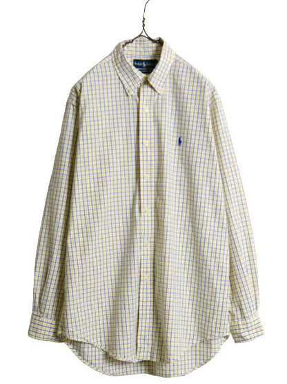 90s ラルフローレン チェック オックスフォード 長袖 ボタンダウン シャツ メンズ M オールド ポロ 長袖シャツ ワンポイント マルチカラー