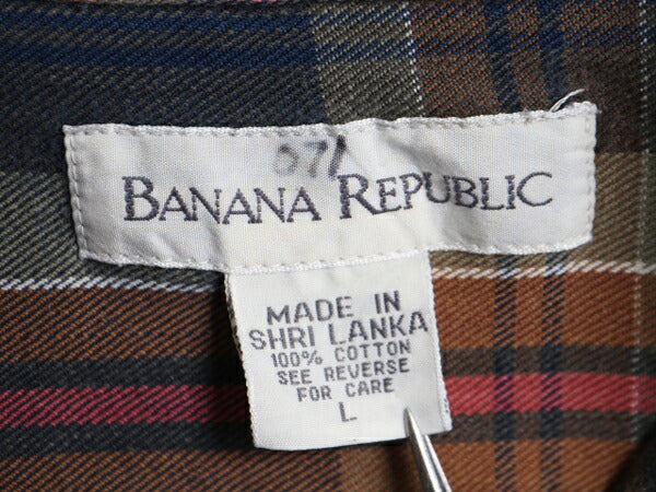 90s バナナリパブリック チェック フランネル シャツ メンズ L 古着 90年代 オールド BANANA REPUBLIC 長袖シャツ ネルシャツ マルチカラー