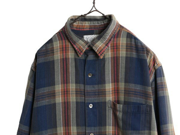90s バナナリパブリック チェック フランネル シャツ メンズ L 古着 90年代 オールド BANANA REPUBLIC 長袖シャツ ネルシャツ マルチカラー