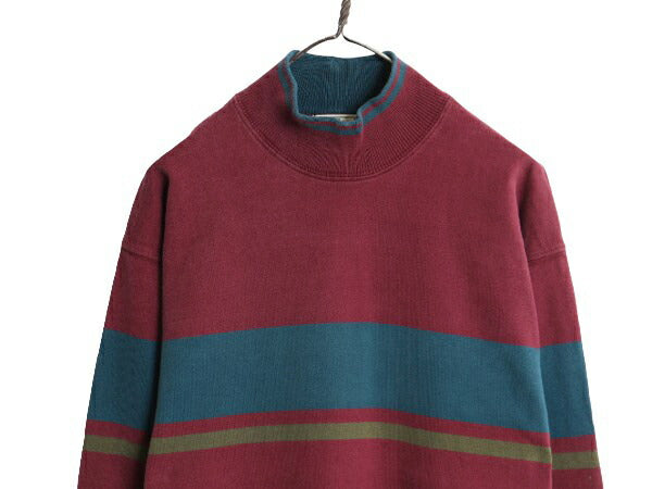 80s USA製 エルエルビーン モックネック ボーダー 長袖 Tシャツ メンズ S / 80年代 ヴィンテージ LLBEAN ラガーシャツ 素材 ヘビーウェイト