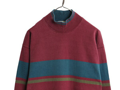 80s USA製 エルエルビーン モックネック ボーダー 長袖 Tシャツ メンズ S / 80年代 ヴィンテージ LLBEAN ラガーシャツ 素材 ヘビーウェイト