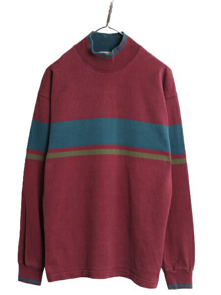 80s USA製 エルエルビーン モックネック ボーダー 長袖 Tシャツ メンズ S / 80年代 ヴィンテージ LLBEAN ラガーシャツ 素材 ヘビーウェイト