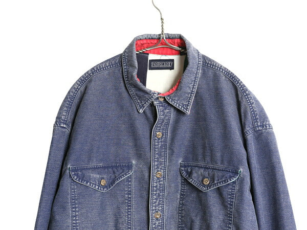 90s USA製 ランズエンド 長袖 シャツ ジャケット メンズ L / オールド フランネル ライナー付き ヘビーウェイト コットン キャンバス 無地