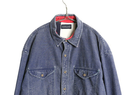 90s USA製 ランズエンド 長袖 シャツ ジャケット メンズ L / オールド フランネル ライナー付き ヘビーウェイト コットン キャンバス 無地