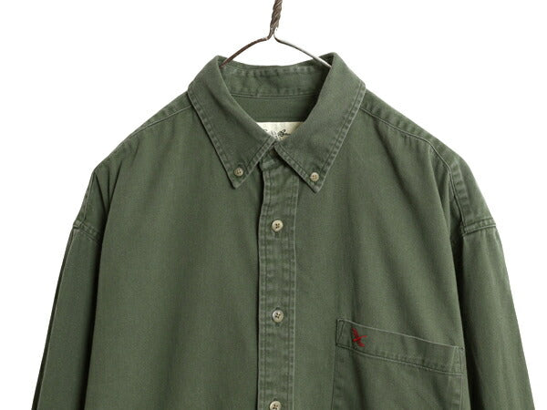 90s エディーバウアー 長袖 ボタンダウン シャツ メンズ L / オールド 長袖シャツ コットン ワンポイント ポケット付き ヘビーウェイト BD