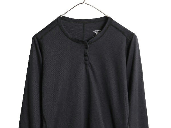 00s 05年製 USA製 パタゴニア キャプリーン ヘンリーネック 長袖 Tシャツ レディース M オールド Patagonia ストレッチ インナー ブラック