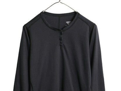 00s 05年製 USA製 パタゴニア キャプリーン ヘンリーネック 長袖 Tシャツ レディース M オールド Patagonia ストレッチ インナー ブラック
