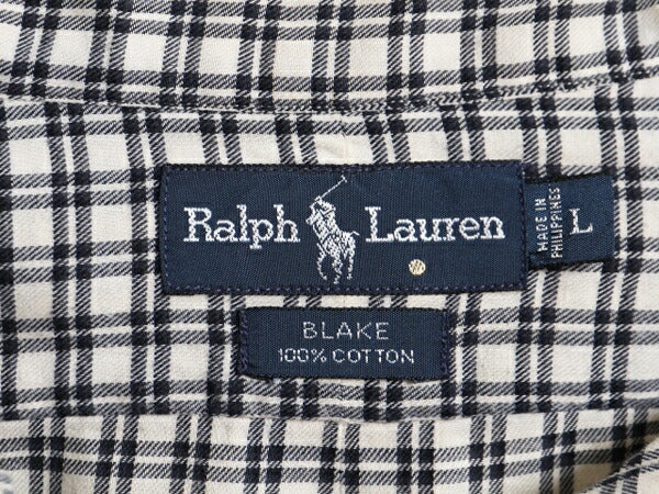 90s ポロ ラルフローレン チェック 長袖 ボタンダウン シャツ メンズ L 古着 90年代 オールド コットン ワンポイント 長袖シャツ ツートン